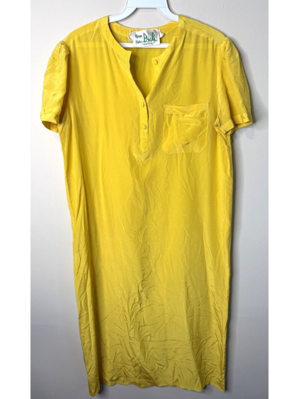 Vintage 60s Silk Dress Yellow Pocket Button Mod USA